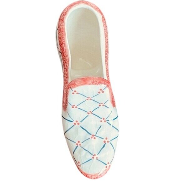 Vintage Hand-Painted Antique Ceramic Shoe & Vase With Pink & Blue Detail Design - Picture 3 of 8